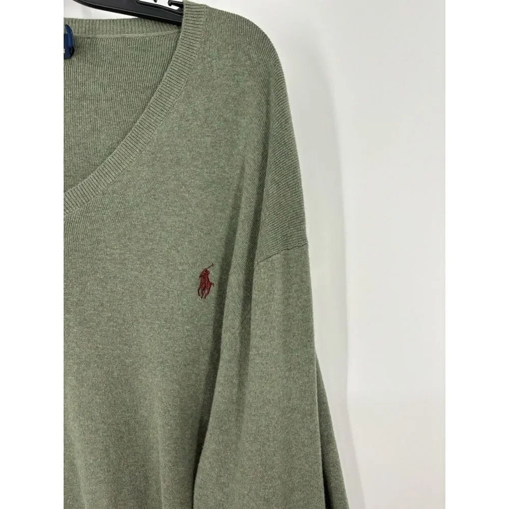 Polo Ralph Lauren‎ 100% Pima Cotton V Neck Sweater Olive Army Green Mens Size XL